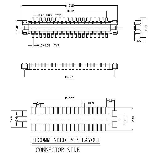 0.4mm Board to Board connector, Male, mating Height 0.8mm   BB0.4M-0.8XXX01