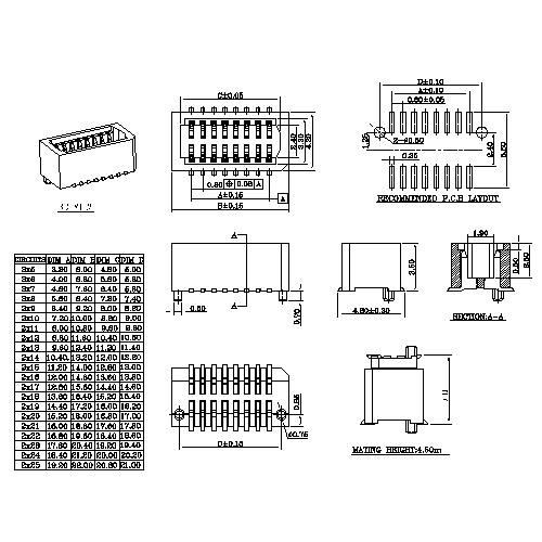 0.8mm Board to Board connector,female, mating Height=4.5~5.0mm BB0.8F-XXXX01