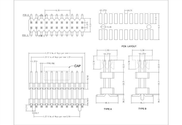 1.27mm Pin Header Dual Row Stand-up SMT PHCM13-XXD-ACDW-XXXX