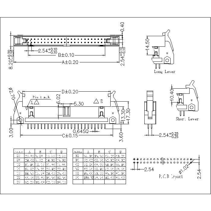 2.54MM Ejector Header Straight Dip Type With Lever
